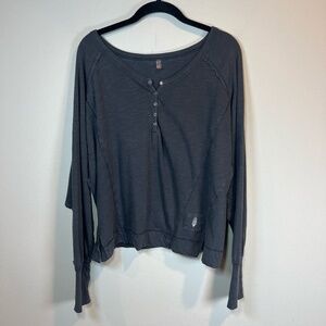 Free People Movement Winner Layer Long Sleeve Top Shirt Gray Henley FLAW  Medium